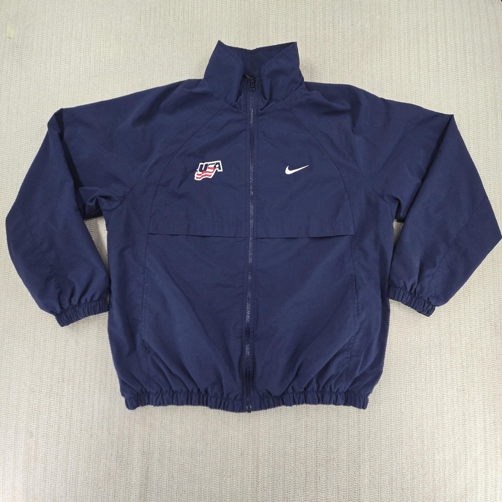 Vintage Nike USA Basketball Jacket Mens Medium Blue Full Zip Windbreaker Y2K